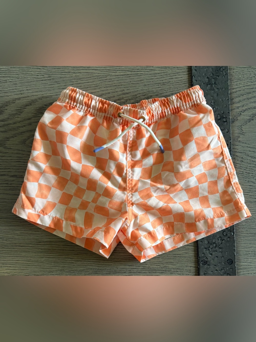 Zara Boys Orange and White Checkerboard Swim Shorts. Size 6-7.